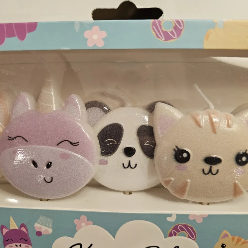 Recollections Pink Sparkly Butterflies & Kawaii Pals Candle Set - Pink and White